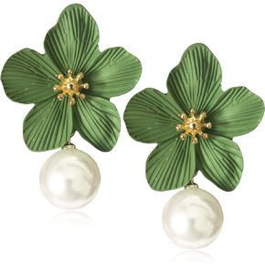 ANDPAI Unique Handmade Bohemian Large Matte Double Yellow Flower Dangle Drop Earrings White Metal floral Stud Earrings For Women Statement Wedding Holiday Jewelry Gifts