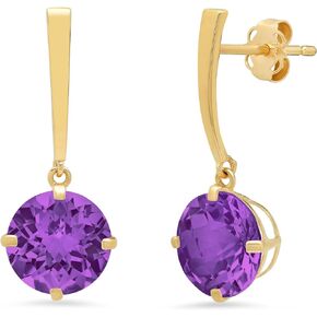 14k White or Yellow Gold Solitaire Gemstone Round Drop Dangle Earrings for Women 8mm Birthstone with Push Backs by MAX + STONE