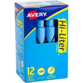 AVERY Hi-Liter Desk-Style Highlighters, Smear Safe Ink, Chisel Tip, 12 Light Blue Highlighters (07746)