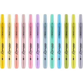 WRITECH Retractable Bible Highlighters Assorted: Pastel Colors No Bleed Aesthetic Marker Pen Chisel Tip, 12 Pack