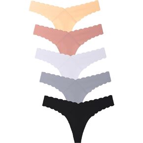 Bolivelan Women's Seamless Thong Low Rise Underwear No-Show Panty Lines Cotton Crotch Stretchy and Comfortable Panties 5 Pack