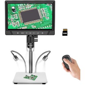 BEBANG 10.1 بوصة LCD مجهر رقمي 1200x للبالغين، مكبر مجهر عملة 3024P، مجهر لحام 12 ميجابكسل مع عرض الكمبيوتر الشخصي، متوافق مع نظام التشغيل MacOS Windows، بطاقة SD سعة 32 جيجابايت (أبيض) in Kuwait