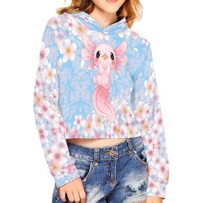 Girls Crop Tops Hoodies Long Sleeve Pullover Soft Drop Shoulder Sweatshirt for Teen Kid Age 5-14 Years Old