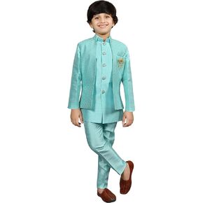 AHHAAAAA Kids طقم شيرواني هندي غربي من مزيج الحرير الهندي على طراز بوليوود للأولاد