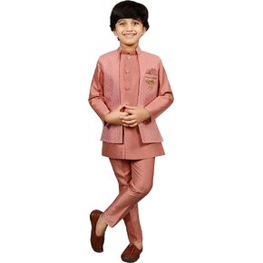 AHHAAAA Kids Indian Ethnic Silk Blend Bollywood Style Indo-Western Sherwani Set For Boys
