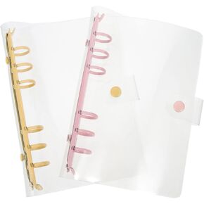 STOBOK Notebook Cover 2pcs Clear A6 6- Ring Binder Cover Notebook Shell Refillable Planner Binder Cover Protector Snap Button Closure Loose Leaf Folder for Meeting Travel Office A6 Binders