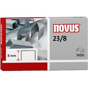 Novus 042-0040 Box of 1000 Heavy-duty Premium Staples; 23 gauge/8mm; Precision Formed and Glued; Made out of Galvanized Steel Wire; Compatible with B40 HD, B50 HD, B56 HD, and B56 XL HD Novus Staplers