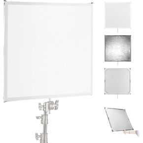 NEEWER Light Diffusion Panel Scrim Kit with Silver/White Reflector Film 30"x30" Foldable Frame with 5/8" Baby Pins Handle for C Stand 3 in 1 Diffuser for Studio Portrait Product Photography, SF7575F