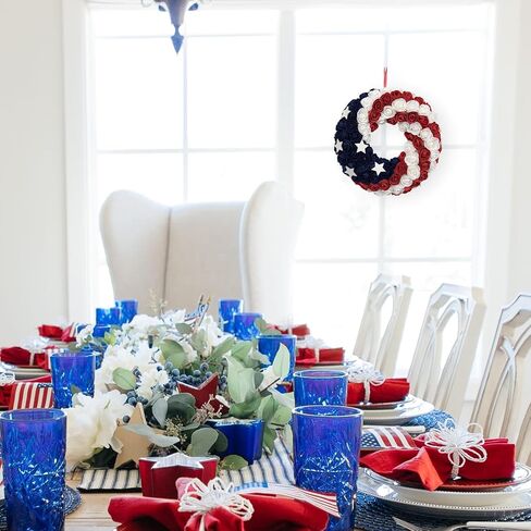 4th of July Wreaths for Front Door 13 Inch, Independence Day Red White Blue Rose Wreath Americana Patriotic Wreath July Fourth Memorial Day Flag Day Partriotic Decorations in Saudi Arabia