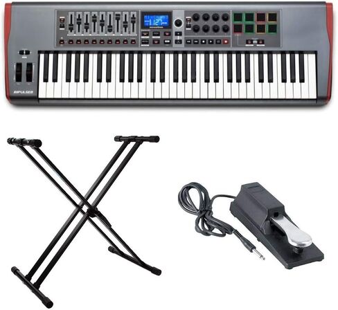 مجموعة لوحة المفاتيح Novation AMS-IMPULSE-61 Impulse 61 مع دواسة مستدامة وحامل لوحة مفاتيح قابل للتعديل (3 قطع) in Kuwait