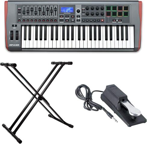 مجموعة لوحة المفاتيح Novation AMS-IMPULSE-61 Impulse 61 مع دواسة مستدامة وحامل لوحة مفاتيح قابل للتعديل (3 قطع) in Kuwait