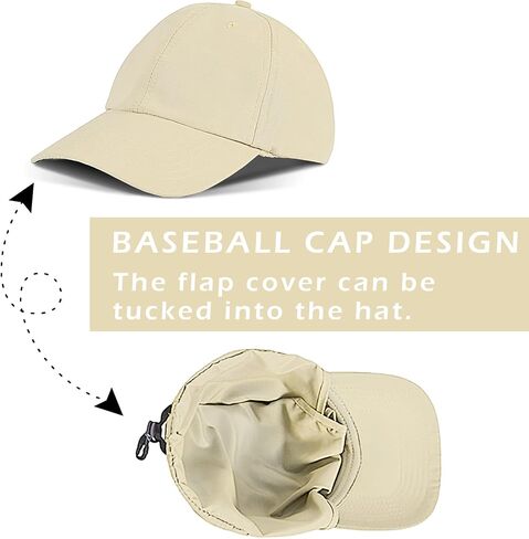 Solaris Mens Sun Hat Neck Flap 2 in 1 Foldable Waterproof UPF 50+ Baseball Cap Fishing Hiking Outdoor in Saudi Arabia