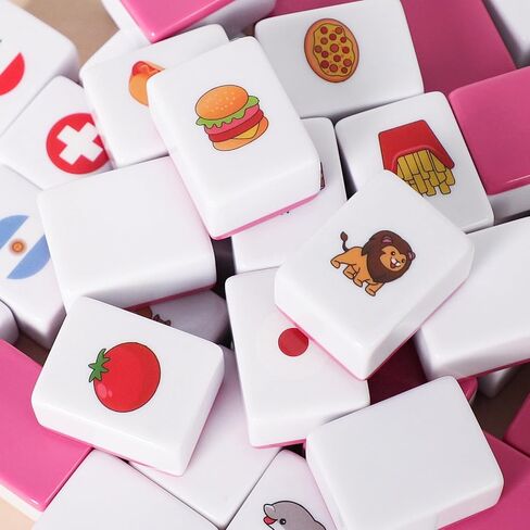 GRACIAS Mahjong Tile Game, Multiplayer Mahjong Large Block Set with 65 Premium Red Tiles(38mm)＆160 Decal Stickers, Portable Mahjongg Set with Handbag(Pink). in Saudi Arabia