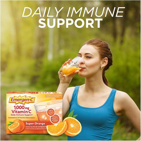 Emergen-C 1000mg Vitamin C Powder for Daily Immune Support Caffeine Free Vitamin C Supplements with Zinc and Manganese, B Vitamins and Electrolytes, Super Orange Flavor - 30 Count in Saudi Arabia