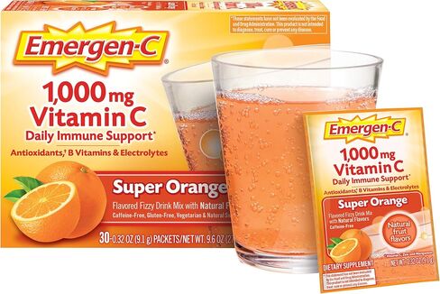 Emergen-C 1000mg Vitamin C Powder for Daily Immune Support Caffeine Free Vitamin C Supplements with Zinc and Manganese, B Vitamins and Electrolytes, Super Orange Flavor - 30 Count in Saudi Arabia