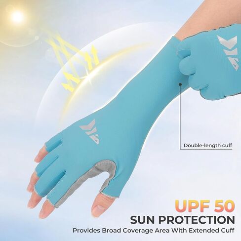 KastKing Sol Armis Pro Fishing Gloves, UPF 50 Sun Protection 3/4 Fingerless Gloves Quick-Dry, Extended Cuff UV Protection Gloves for Outdoor, Kayaking, Rowing, Paddling, Canoeing, Hunting in Saudi Arabia