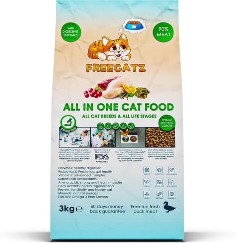 Freecatz - Complete Dry Cat Food 7 lb Bag for Sensitive Stomach with Digestive enzymes Duck in Saudi Arabia
