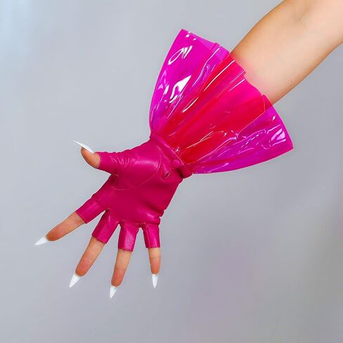 Women's Fashion Dress Leather Gloves Faux Lambskin PU Long PVC Ruffle Trim Cuff Long Fingless Gloves 28cm in Saudi Arabia