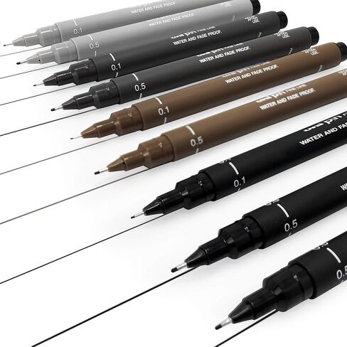 Uni Pin Fineliner Drawing Pen - Sketching Set - Black, Dark Gray, Light Gray, Sepia - 0.1/0.5mm - Set of 9 in Saudi Arabia