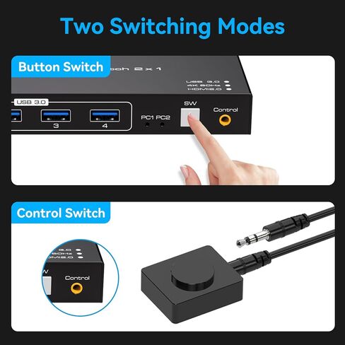 USB 3.0 HDMI KVM Switch 2 PC 1 شاشة تدعم مفاتيح KVM 4K@60 هرتز لجهازي كمبيوتر يشاركان شاشة واحدة و4 أجهزة USB مثل طابعة لوحة المفاتيح والماوس. يتضمن محول تيار مستمر 12 فولت/1 أمبير ووحدة تحكم سلكية in Kuwait