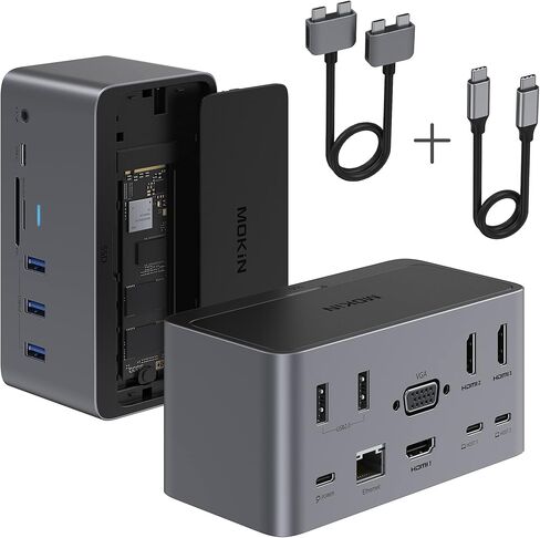 محطة إرساء، شاشة مزدوجة لرسو السفن USB C 18 في 1 لنظام التشغيل Windows/MacBook Pro/Air/Thunderbolt 3 Dock مع حاوية SSD 3 HDMI DP100W PD3.0 RJ45 Ethernet SD/TF قارئ بطاقات الصوت والميكروفون 5 منافذ USB. in Kuwait