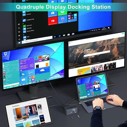 محطة إرساء، شاشة مزدوجة لرسو السفن USB C 18 في 1 لنظام التشغيل Windows/MacBook Pro/Air/Thunderbolt 3 Dock مع حاوية SSD 3 HDMI DP100W PD3.0 RJ45 Ethernet SD/TF قارئ بطاقات الصوت والميكروفون 5 منافذ USB. in Kuwait