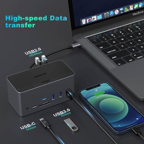 محطة إرساء، شاشة مزدوجة لرسو السفن USB C 18 في 1 لنظام التشغيل Windows/MacBook Pro/Air/Thunderbolt 3 Dock مع حاوية SSD 3 HDMI DP100W PD3.0 RJ45 Ethernet SD/TF قارئ بطاقات الصوت والميكروفون 5 منافذ USB. in Kuwait