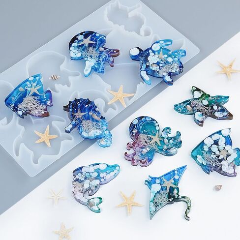 Resin Molds 16 Marine Terrestrial Amphibious Animals Keychain Making Silicone Molds for Resin Casting DIY Keychain Pendant Necklace Jewelry Making Ornaments Art Craft Decor in Saudi Arabia