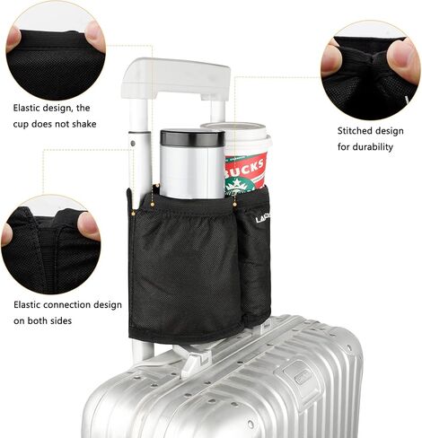 LARGERED Luggage Cup Holder for Suitcases, Travel Must Haves Travel Cup Holders Free Hand Drink Caddy Cup Carrier, Travel Accessories Gifts for Flight Attendants, Fits Roll on Suitcase Handles in Saudi Arabia