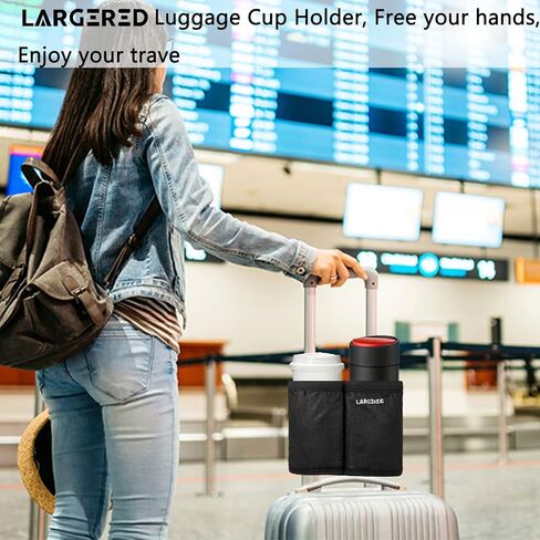 LARGERED Luggage Cup Holder for Suitcases, Travel Must Haves Travel Cup Holders Free Hand Drink Caddy Cup Carrier, Travel Accessories Gifts for Flight Attendants, Fits Roll on Suitcase Handles in Saudi Arabia