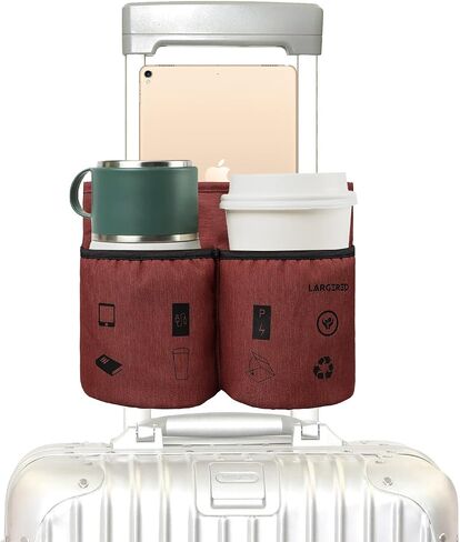 LARGERED Luggage Cup Holder for Suitcases, Travel Must Haves Travel Cup Holders Free Hand Drink Caddy Cup Carrier, Travel Accessories Gifts for Flight Attendants, Fits Roll on Suitcase Handles in Saudi Arabia