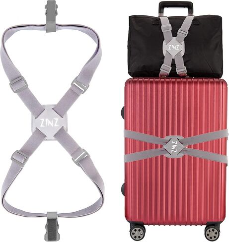 حزام الأمتعة مع إبزيم مضاد للقرص، حزام تثبيت عالي المرونة لحقيبة السفر قابل للتعديل، رمادي in Kuwait