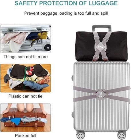 حزام الأمتعة مع إبزيم مضاد للقرص، حزام تثبيت عالي المرونة لحقيبة السفر قابل للتعديل، رمادي in Kuwait