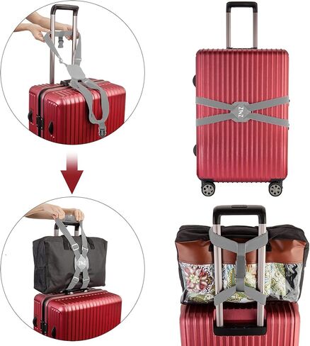 حزام الأمتعة مع إبزيم مضاد للقرص، حزام تثبيت عالي المرونة لحقيبة السفر قابل للتعديل، رمادي in Kuwait