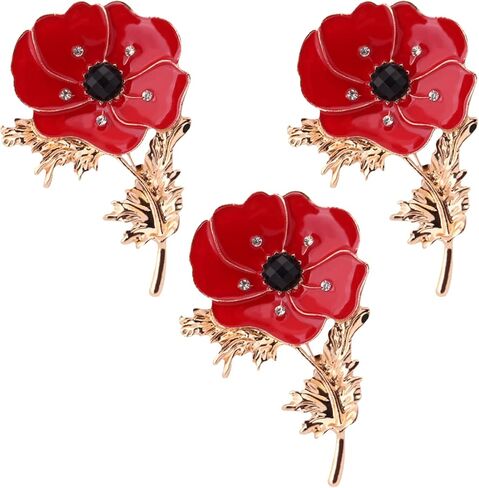 3Pcs Enamel Pins Red Crystal Flowers Poppy Brooches for Womens Broaches or Pins Poppy Gifts Remember Memorial Day Gifts in Kuwait