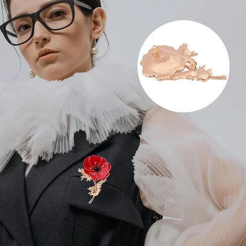 3Pcs Enamel Pins Red Crystal Flowers Poppy Brooches for Womens Broaches or Pins Poppy Gifts Remember Memorial Day Gifts in Kuwait