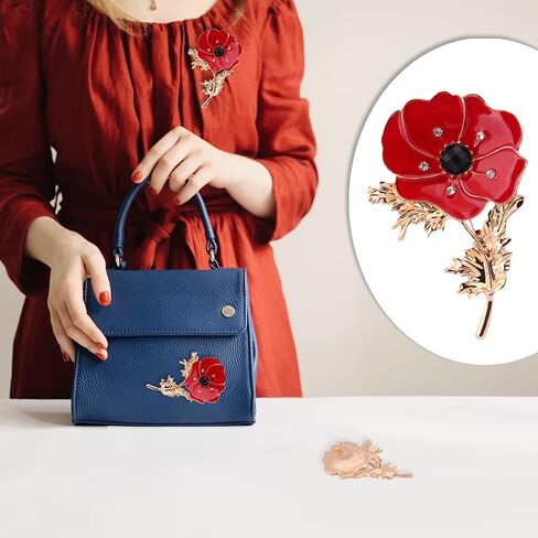 3Pcs Enamel Pins Red Crystal Flowers Poppy Brooches for Womens Broaches or Pins Poppy Gifts Remember Memorial Day Gifts in Kuwait