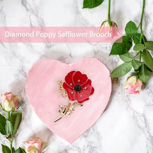 3Pcs Enamel Pins Red Crystal Flowers Poppy Brooches for Womens Broaches or Pins Poppy Gifts Remember Memorial Day Gifts in Kuwait