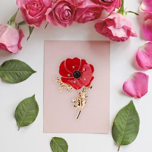 3Pcs Enamel Pins Red Crystal Flowers Poppy Brooches for Womens Broaches or Pins Poppy Gifts Remember Memorial Day Gifts in Kuwait