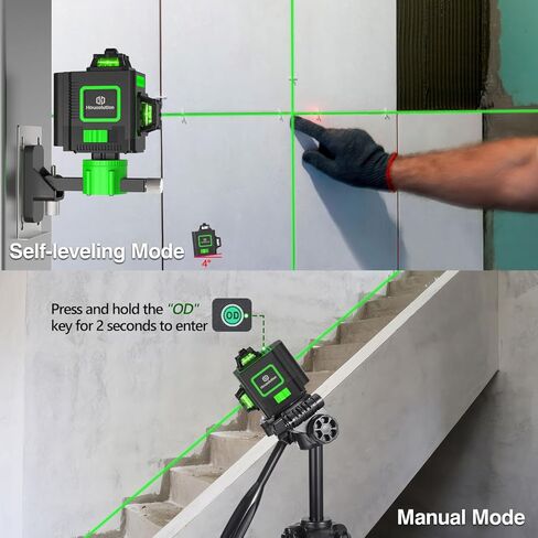 مستوى الليزر، 4x360 درجة 4D Cross Line Laser للبناء وتعليق الصور، 130 قدمًا 16 مستوى ليزر أخضر 360 تسوية ذاتية مع بطارية قابلة لإعادة الشحن 10000 مللي أمبير، النوع C، سطوع قابل للتعديل in Kuwait