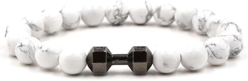 سوار الدمبل الأسود المصنوع يدويًا من Gym Bros Fitness Barbell سوار من حجر الحمم البركانية الطبيعي قابل للتعديل من الخرز سوار اللياقة البدنية للنساء والفتيات (V-أسود) in Saudi Arabia