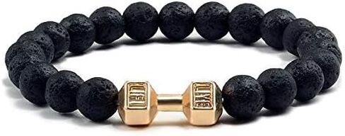 سوار الدمبل الأسود المصنوع يدويًا من Gym Bros Fitness Barbell سوار من حجر الحمم البركانية الطبيعي قابل للتعديل من الخرز سوار اللياقة البدنية للنساء والفتيات (V-أسود) in Saudi Arabia