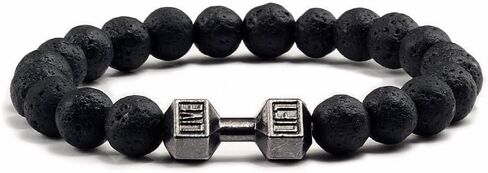 سوار الدمبل الأسود المصنوع يدويًا من Gym Bros Fitness Barbell سوار من حجر الحمم البركانية الطبيعي قابل للتعديل من الخرز سوار اللياقة البدنية للنساء والفتيات (V-أسود) in Saudi Arabia
