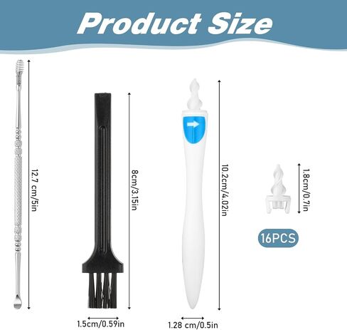 Prasacco 19 Pieces Ear Wax Removal Tool, 3 in 1 Q-Grips Ear Wax Remover with 16 Replacement Reusable Soft Silicone Tips for Cleaner Earwax Ear Wax Removal Kit Ear Cleaner for Adults and Kids in Saudi Arabia