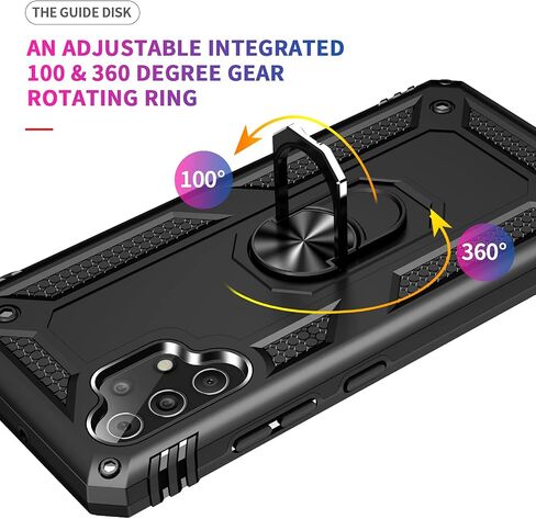 Compatible for Samsung A32 4G Case with Screen Protector, Heavy Military Grade 360° Rotating Kickstand Holder TPU Phone Cover for Samsung Galaxy A32 4G(Black) in Saudi Arabia