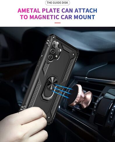 Compatible for Samsung A32 4G Case with Screen Protector, Heavy Military Grade 360° Rotating Kickstand Holder TPU Phone Cover for Samsung Galaxy A32 4G(Black) in Saudi Arabia