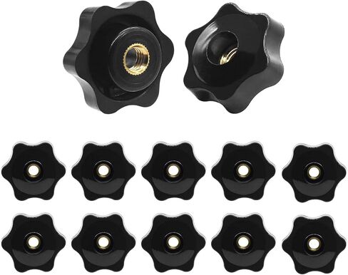 Star knob Shape knurled Clamping Nuts Black Plastic Screw-on Type Threaded knobs Lawn Mower Handle knob (M6, Black-12Pcs) in Saudi Arabia