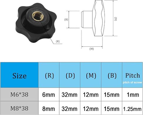 Star knob Shape knurled Clamping Nuts Black Plastic Screw-on Type Threaded knobs Lawn Mower Handle knob (M6, Black-12Pcs) in Saudi Arabia