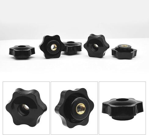 Star knob Shape knurled Clamping Nuts Black Plastic Screw-on Type Threaded knobs Lawn Mower Handle knob (M6, Black-12Pcs) in Saudi Arabia
