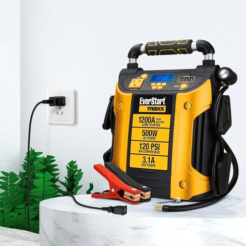 كابل شاحن سلك شحن PwrON AC متوافق مع EverStart MAXX 1200 Peak AMPS Jump Starter مع ضاغط الهواء والعاكس Ever Start 1200A 750A 12V 300A JumpStarter Box Lot 11480 in Saudi Arabia